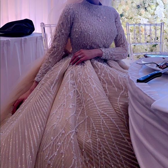 Wedding dress heavy embellished beaded long sleeve - Picture 9 of 13